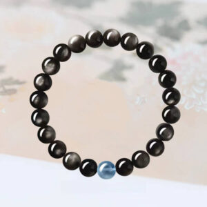 silver obsidian aquamarine bracelet